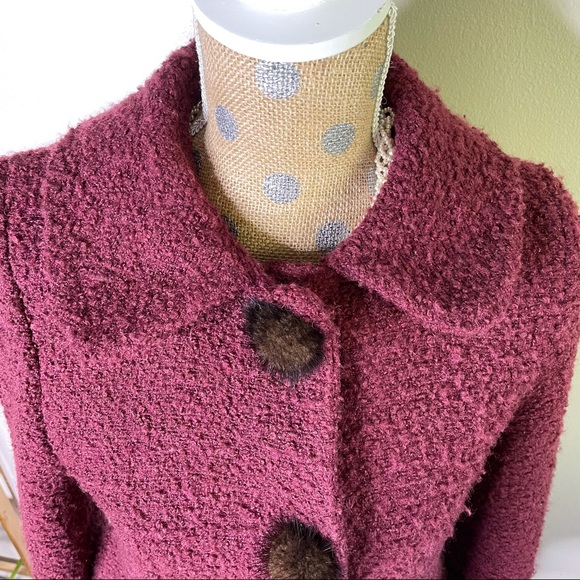 She’s Designed Italy Wool Blend Real Fur Pom Button Fashion Coat Size Large - 8 - Picture 7 of 17